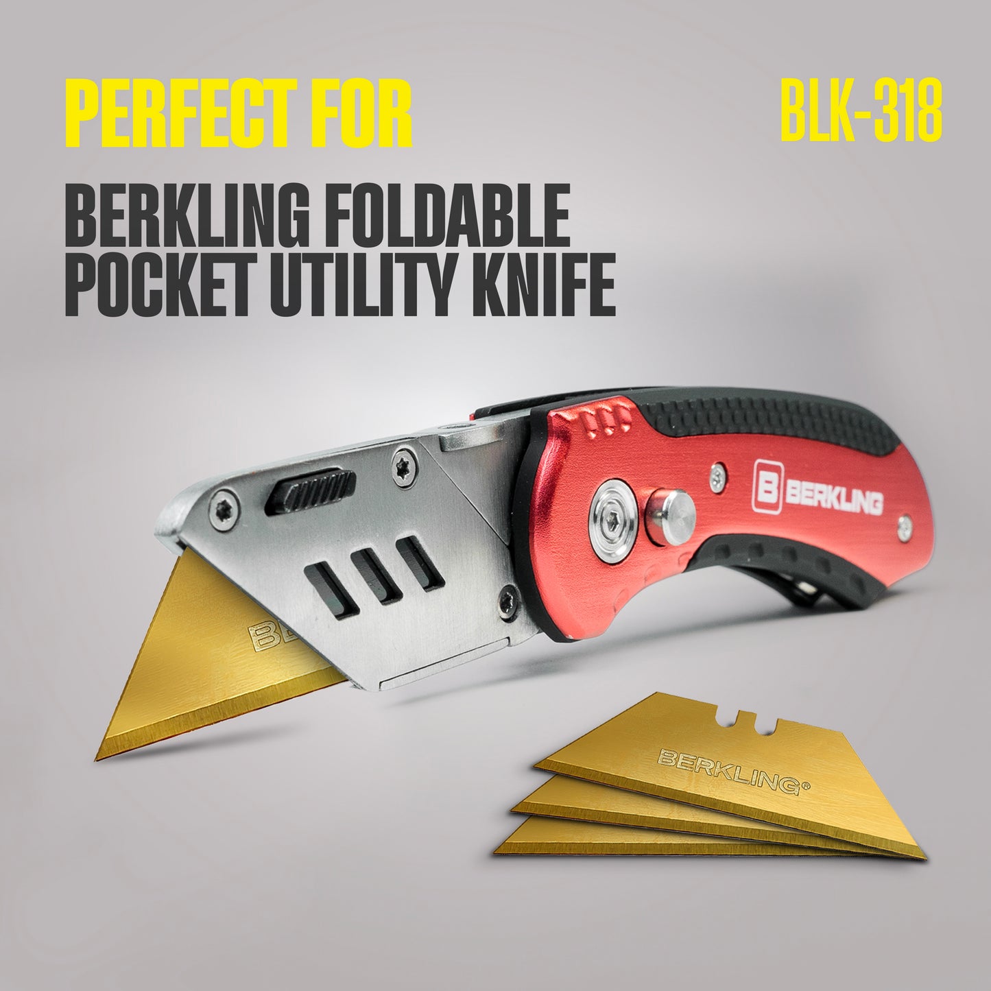 Berkling Titanium Plated SK2H Utility Knife Blades 50-Pack With Dispenser, Ultra 3X Sharper and 10X More Durable, Compatible w/ Most Box Cutters