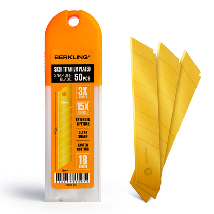 18mm Titanium-Plated SK2H Utility Knife Blades - Pack of 50 | Berkling