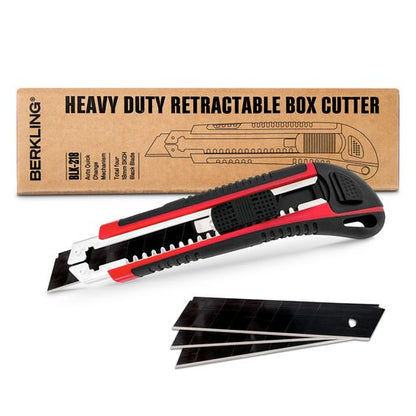 18mm Retractable Utility Knife - Heavy Duty Aluminum Frame with 4x SK2H Snap-Off Blades (Black)