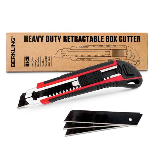 Berkling 18mm Retractable Utility Knife with 4x SK2H Snap Off Black Spare Blades, Durable and Heavy Duty Aluminum Frame