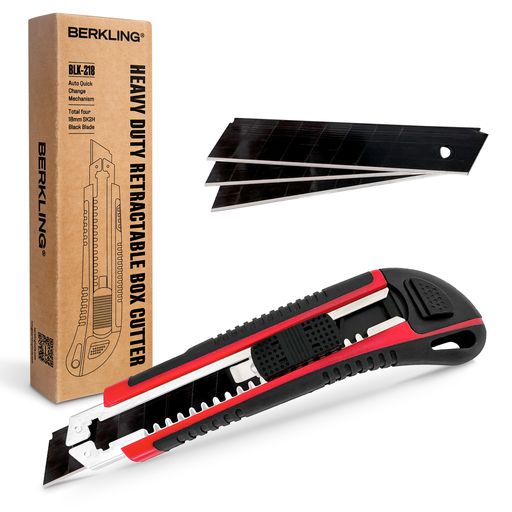 18mm Retractable Utility Knife - Heavy Duty Aluminum Frame with 4x SK2H Snap-Off Blades (Black)