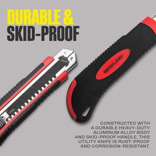 18mm Retractable Utility Knife - Heavy Duty Aluminum Frame with 4x SK2H Snap-Off Blades (Black)