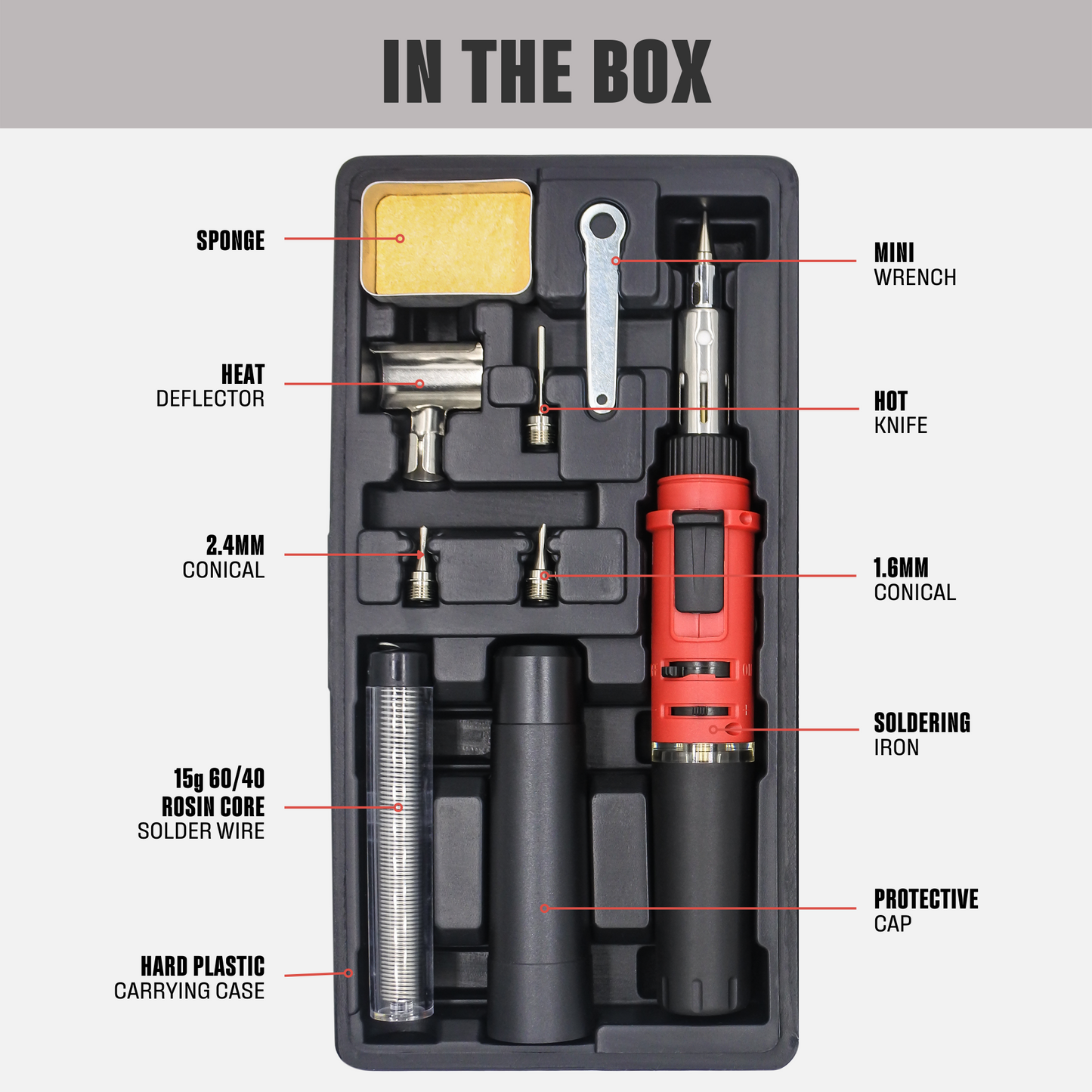 Berkling BSG-568KR Butane Soldering Iron Kit - Cordless Solder Torch Heat Gun, Includes 3 Tips, 15g 60/40 Rosin Core Solder Wire, Mini Wrench, Sponge