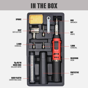 Berkling BSG-568KR Butane Soldering Iron Kit - Cordless Solder Torch Heat Gun, Includes 3 Tips, 15g 60/40 Rosin Core Solder Wire, Mini Wrench, Sponge