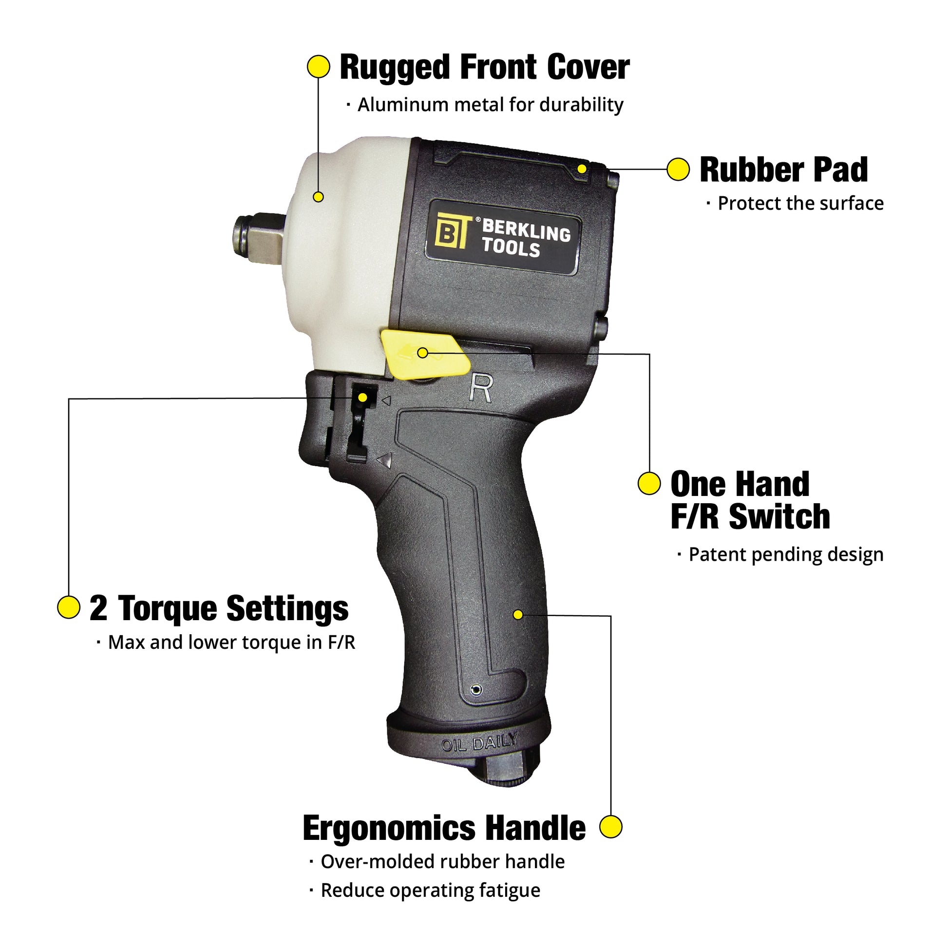 2443J 1/2" Mini Compact Pneumatic Impact Wrench - Berkling