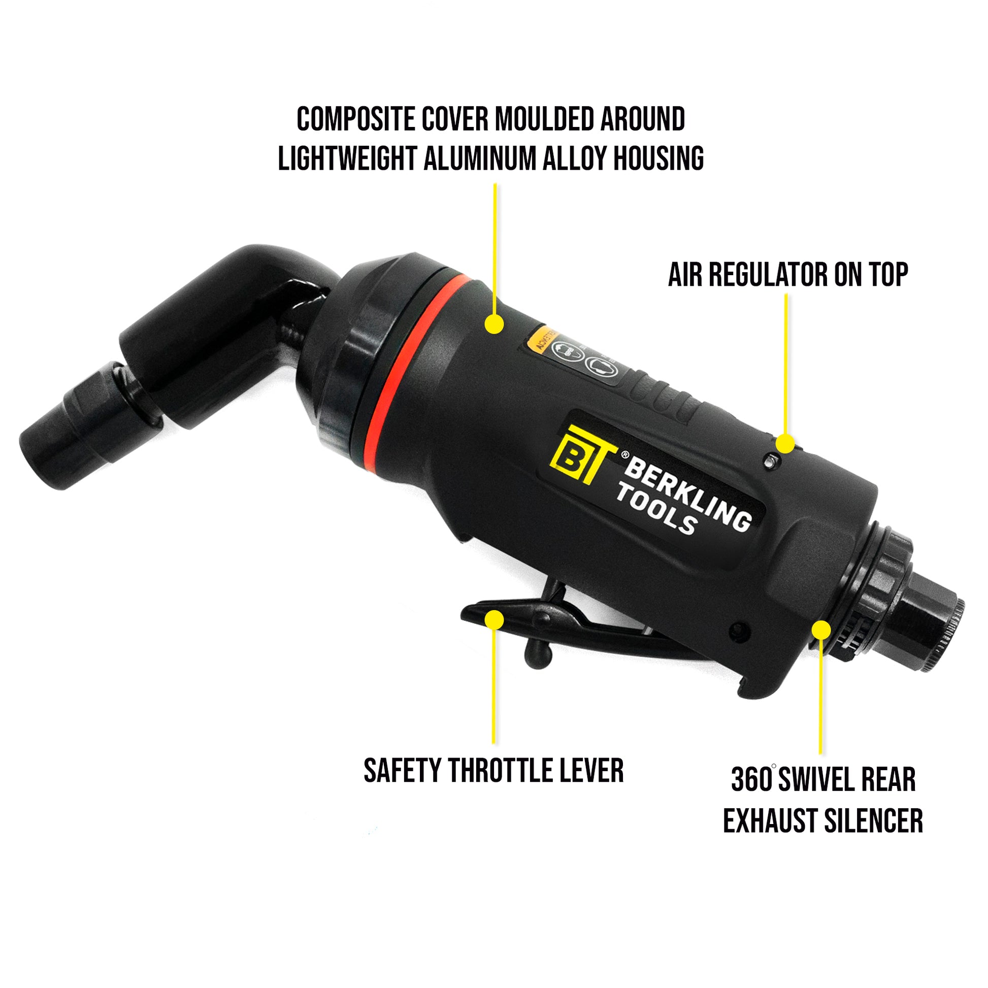 BT 6323 1/4" Pneumatic Air Powered Professional Grade Die Grinder with 115 Degree Angle - Berkling