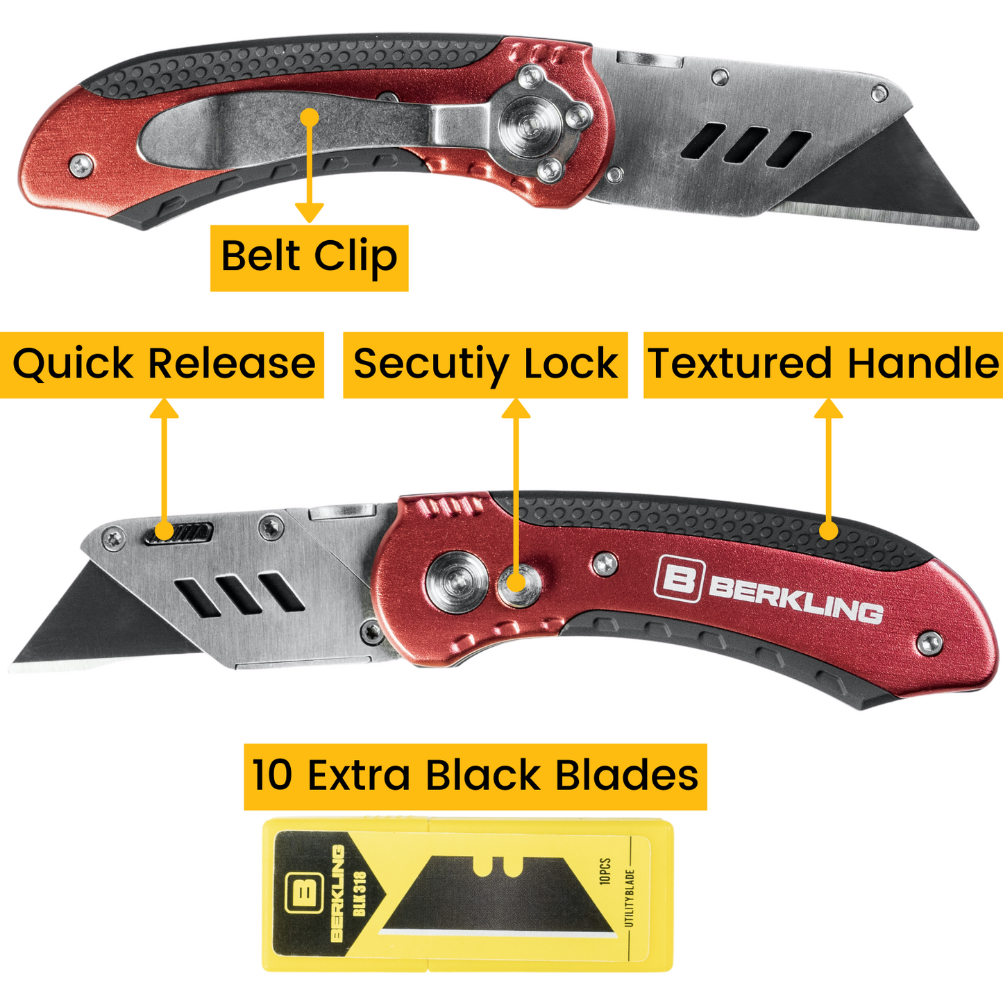 Berkling BLK-318 Foldable Pocket Utility Knife with 10pcs Super Sharp Black Blade