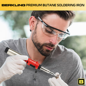 Berkling BSG-668R Premium Cordless Butane Soldering Iron Micro Solder Torch Gun Includes Pro Grade Plated Copper Tip & Stand, Red Handle