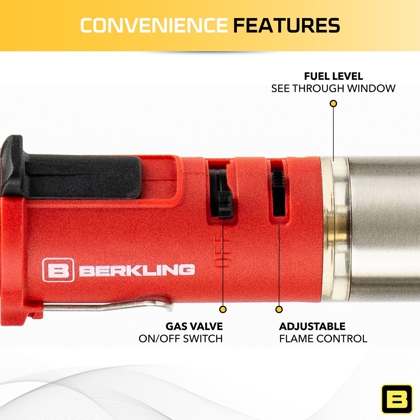 Berkling BSG-668 3-IN-1 cordless butane soldering iron has clear see through window for fuel level