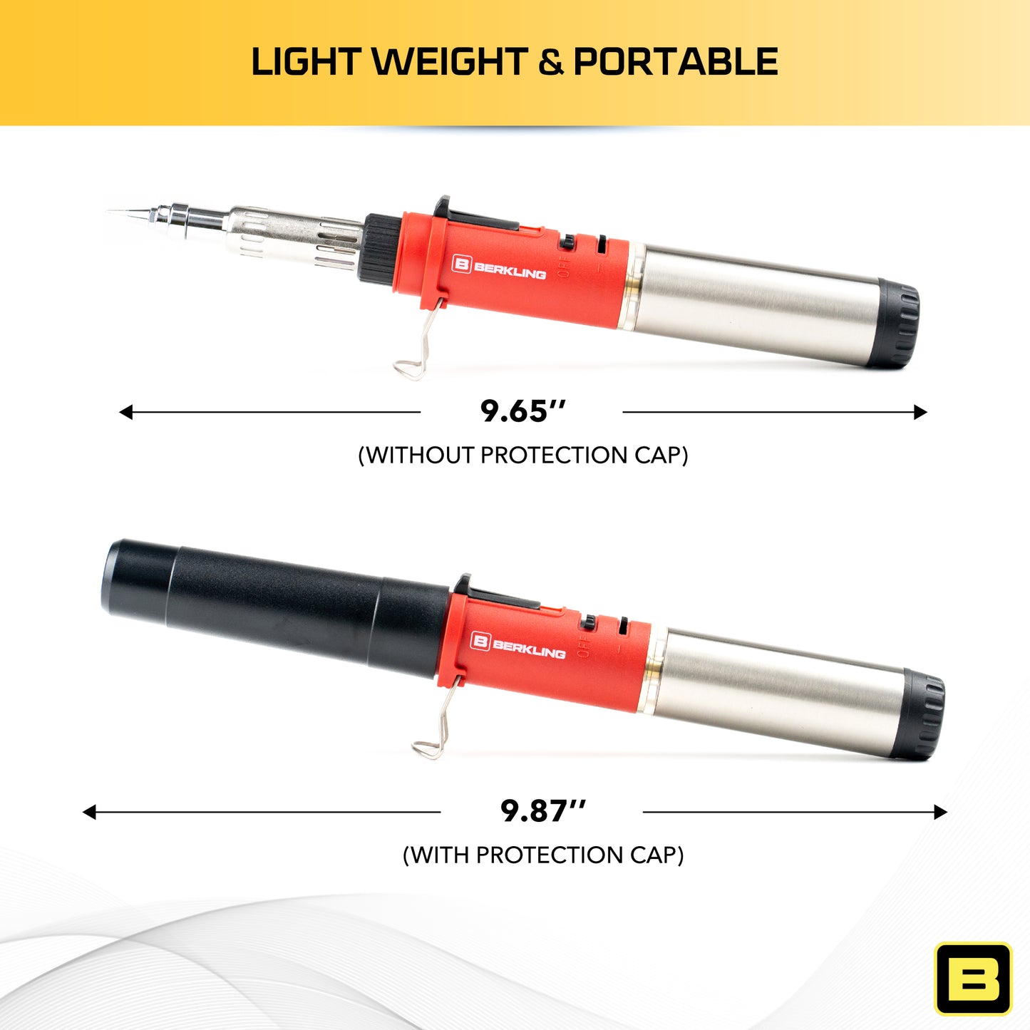 Berkling BSG-668 3-IN-1 cordless butane soldering iron comes with protective cap and foldable metal stand